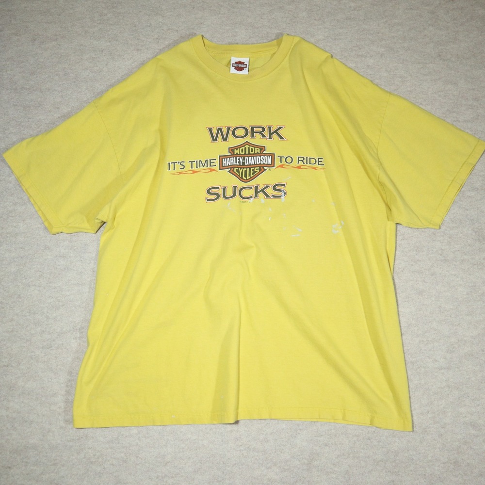 Vintage Harley Davidson T Shirt Mens 3XL Yellow Work Sucks Appalachian Y2K 2007